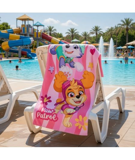 Serviette plage & bain Pat' Patrouille rose